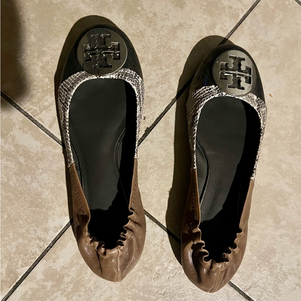 Tory Burch snakeprint Colorblock reva logo flats